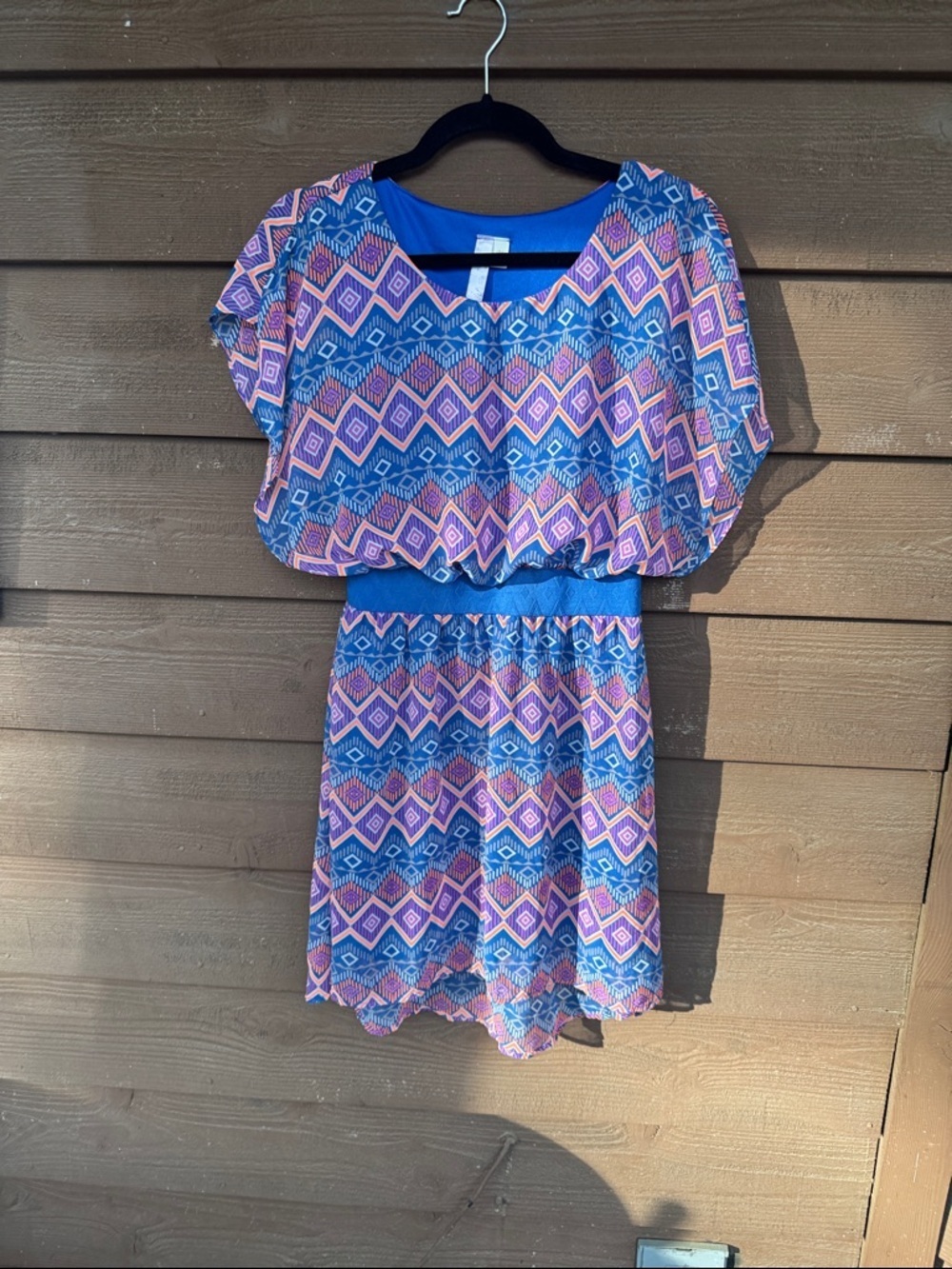 Alya Blue, Pink & Orange Geometric Print Dress
